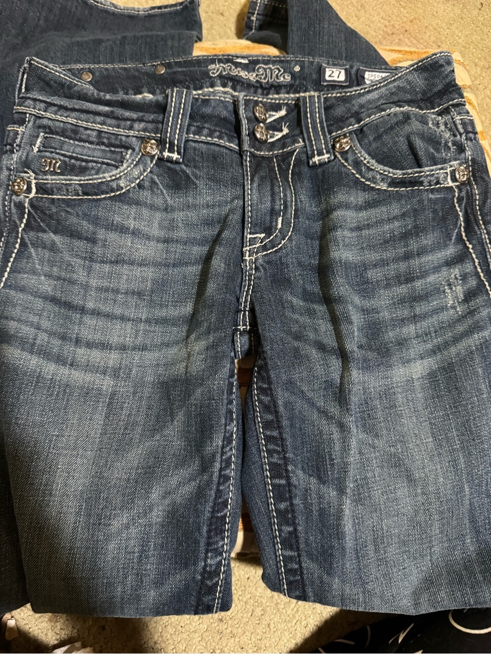 Miss Me Women's Dark Blue Bootcut Jeans with White Contrast Stitching